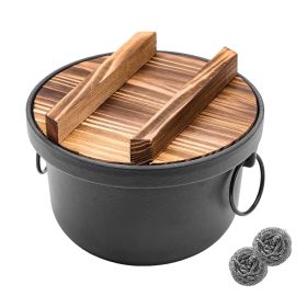 WANGYUANJI Cast Iron Dutch Oven with Wooden Lid, Safe and Non-Coatings, Deep Pot For Camping, 7.9" Cast Iron Pot With Handles for Cooking Rice, Soup WANGYUANJI Cast Iron Dutch Oven with Wooden Lid, Safe and Non-Coatings, Deep Pot For Camping, 7.9" Cast Iron Pot With Handles for Cooking Rice, Soup